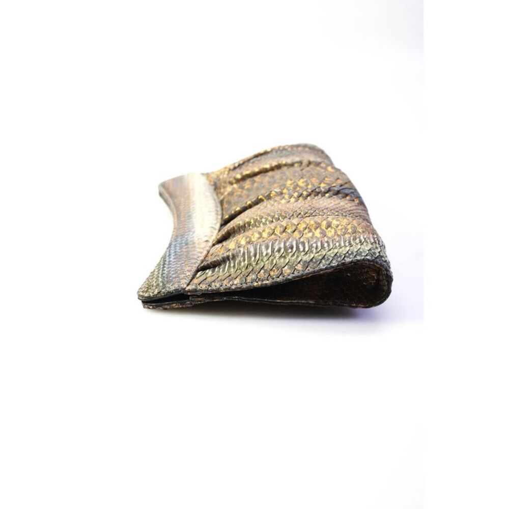Lai Metallic Snakeskin Leather Magnet Frame Clutch Handbag Multicolor 11inch - Picture 2 of 5